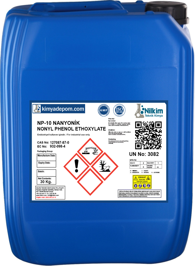 NP-10 Noniyonik Surfactant (Nonylphenol Ethoxylate) 30 Kg. Bidon