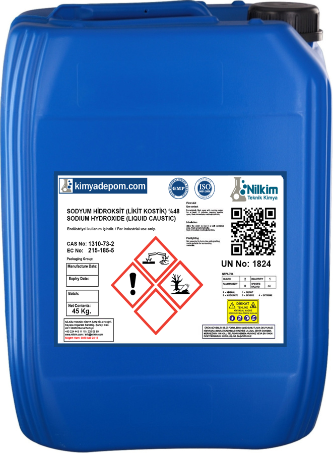Sodyum Hidroksit (Likit Kostik %48) 45 Kg. Bidon