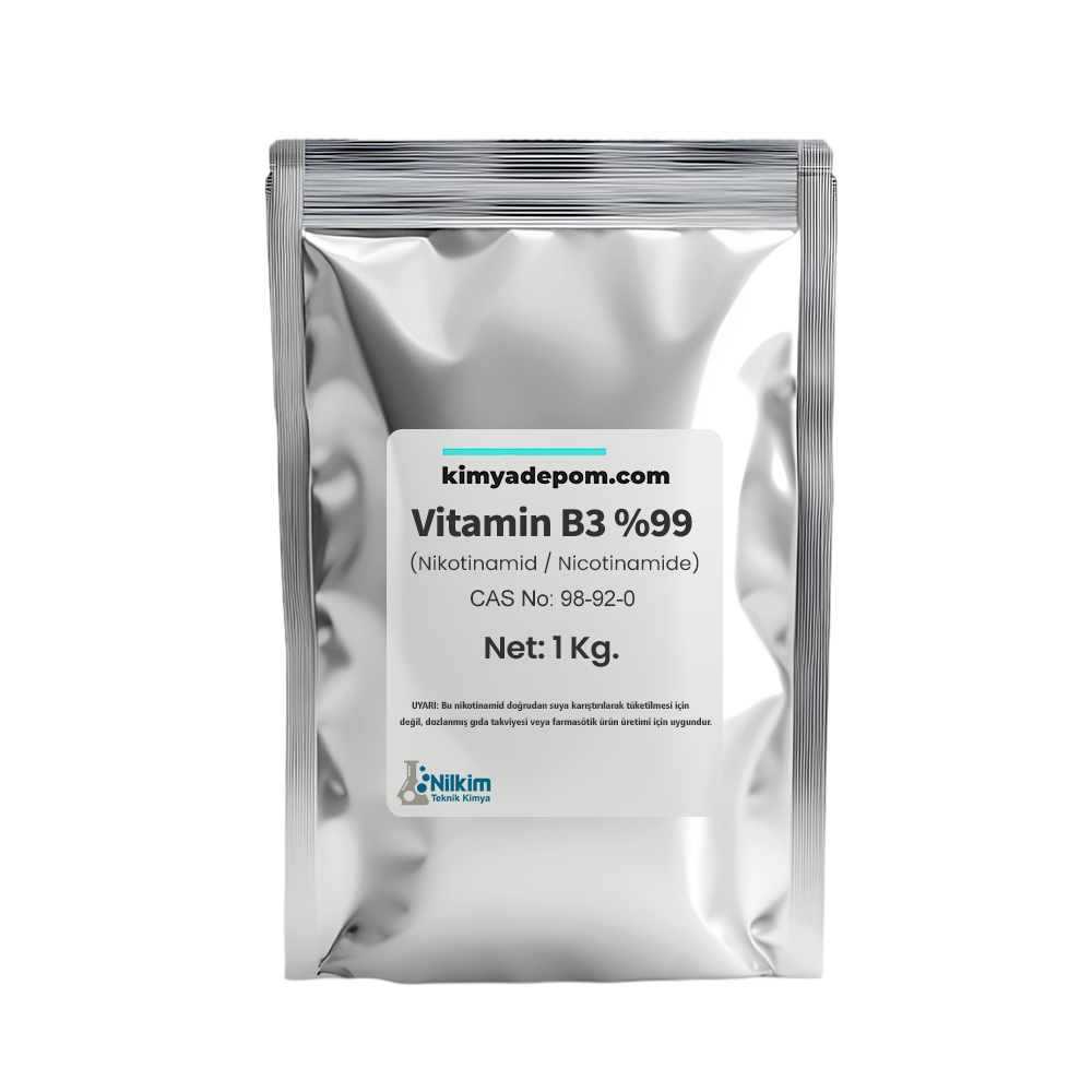 Vitamin B3 %99 Pure (Nikotinamid / Nicotinamide) 1 Kg. Paket